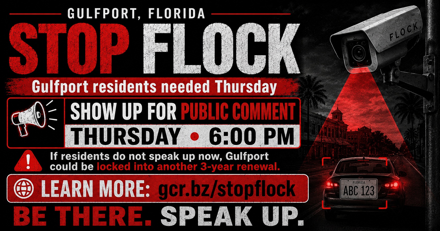 Stop Flock Gulfport public information graphic